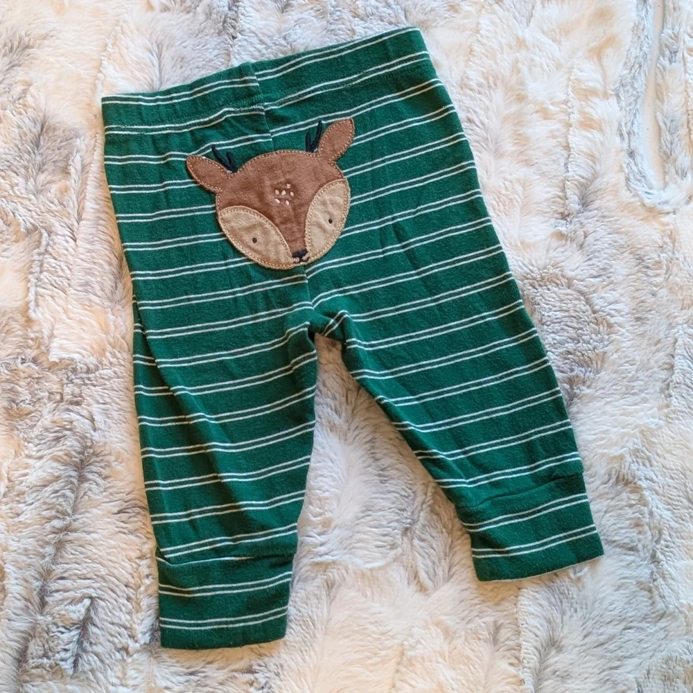 Carter's Reindeer Deer Green White Striped Leggings 6 Month Baby Pants